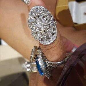 NWT AUTHENTIC SOLID STERLING SILVER WHITE TOPAZ MASSIVE CHAMPAGNE 🥂BUBBLES RING